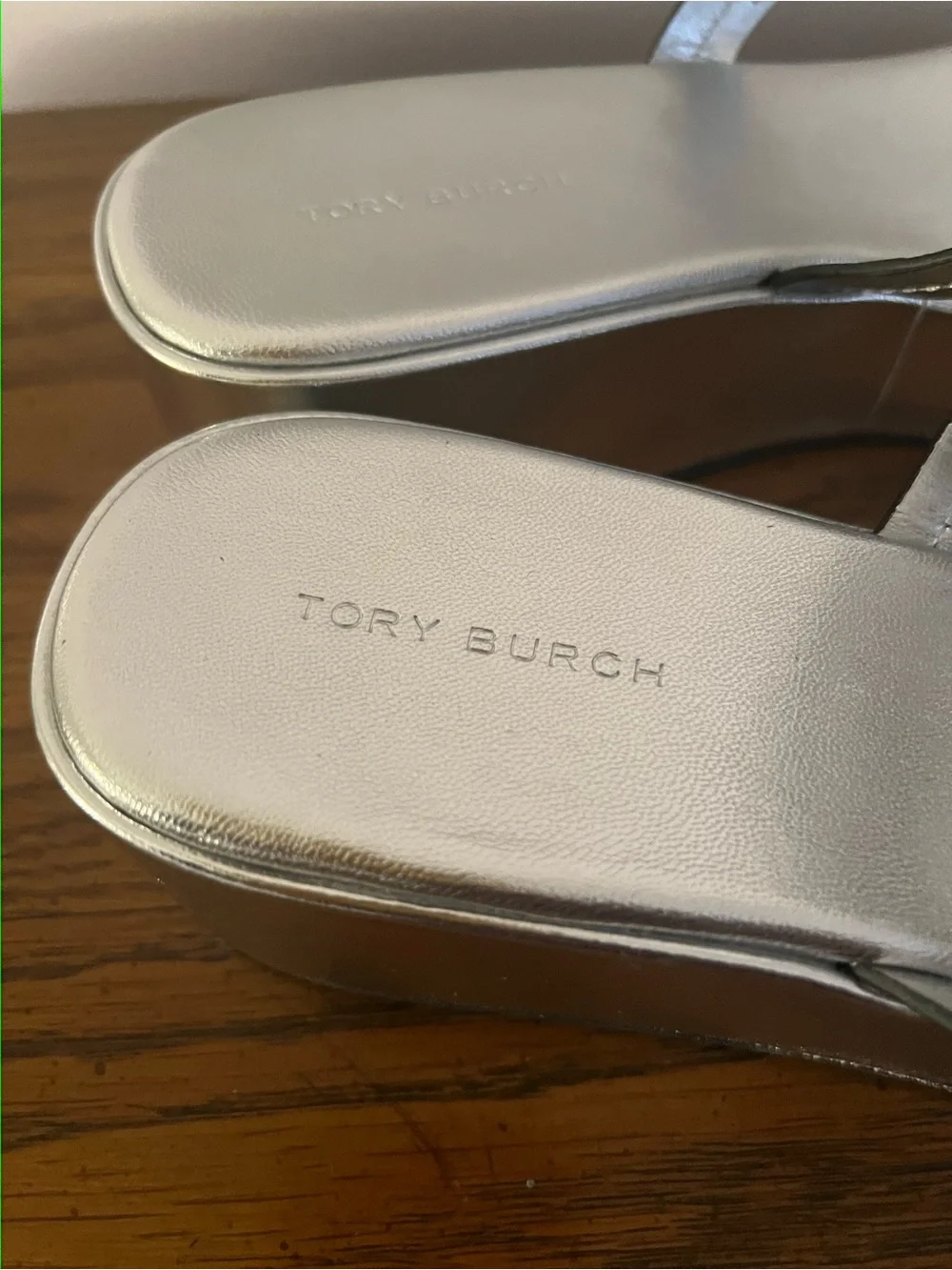 Tory Burch Miller Wedge Metallic Leather Thong Sandals
